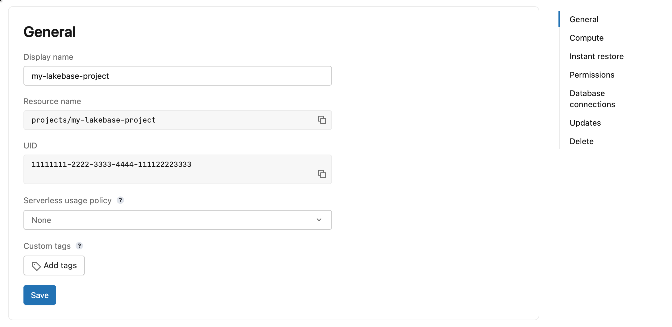 Impostazioni nome e ID del progetto