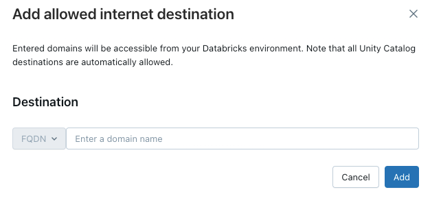 Aggiungere la destinazione Internet.