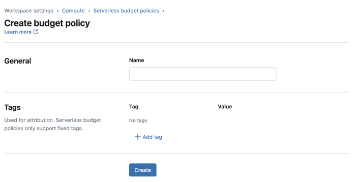 Crea l'interfaccia utente dei criteri di budget serverless