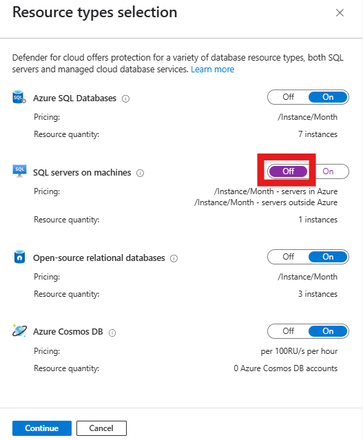 Screenshot che mostra dove si trova il pulsante Disattivato per i server SQL nei computer.
