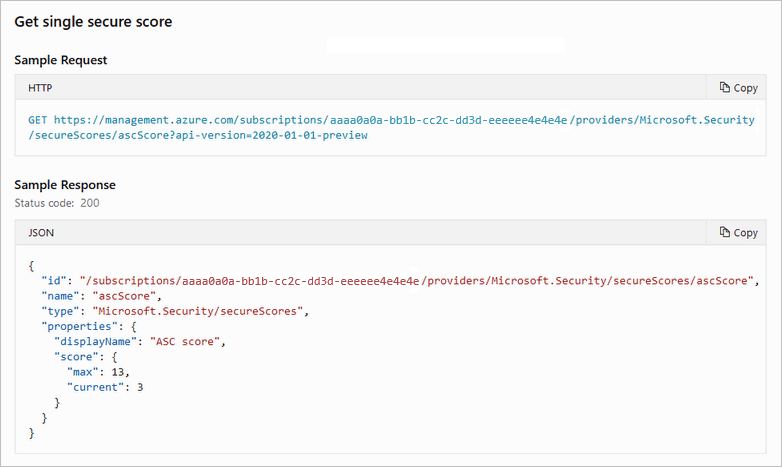 Screenshot che mostra il recupero di un singolo punteggio di sicurezza tramite l'API.