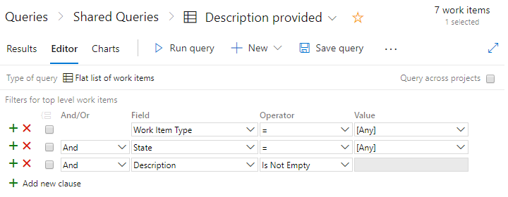 Screenshot che mostra il filtro in base a campi HTML non vuoti.