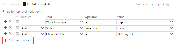 Screenshot di Query Editor che illustra come aggiungere una clausola.