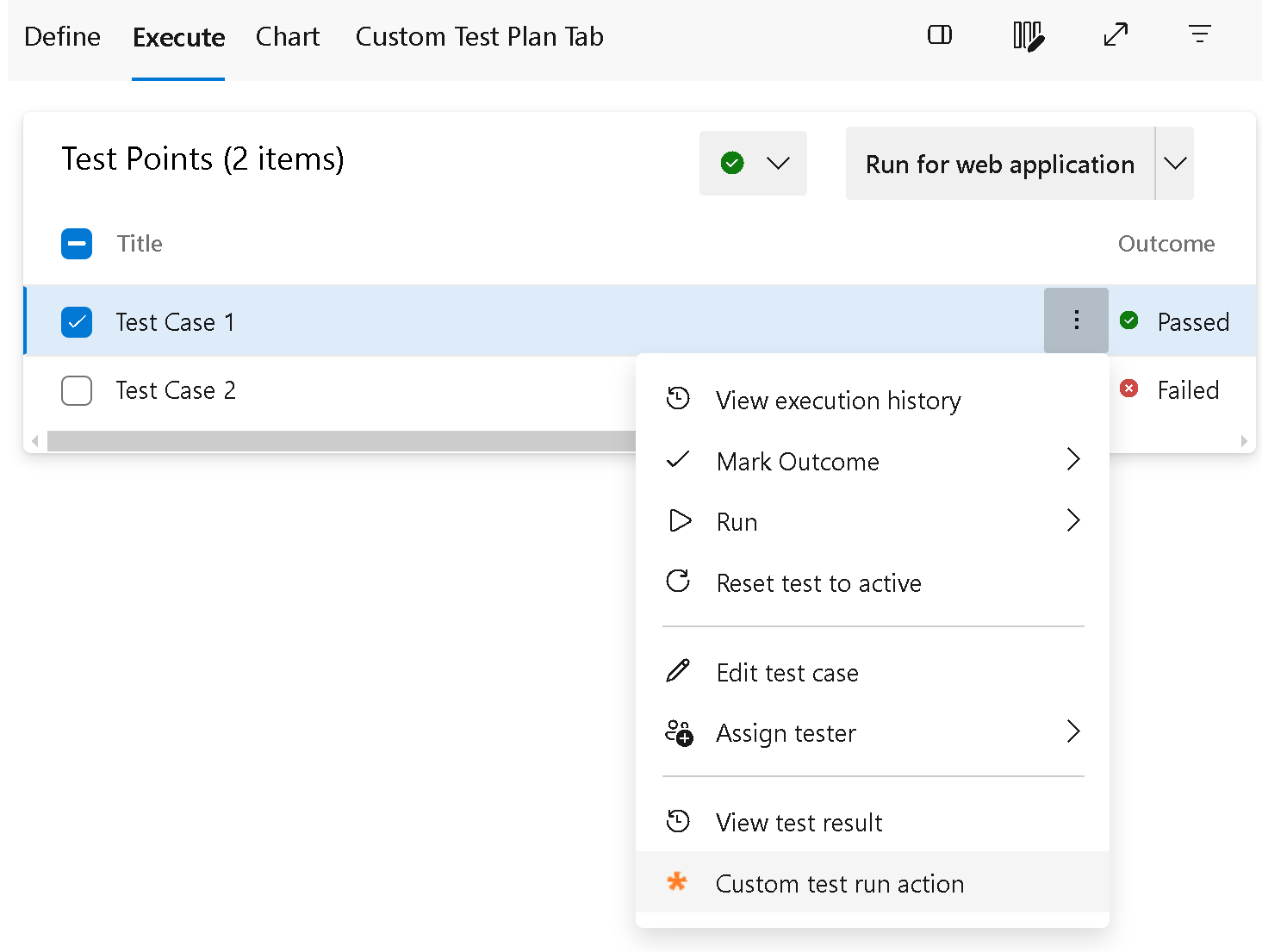 Screenshot del menu griglia di esecuzione dei test.
