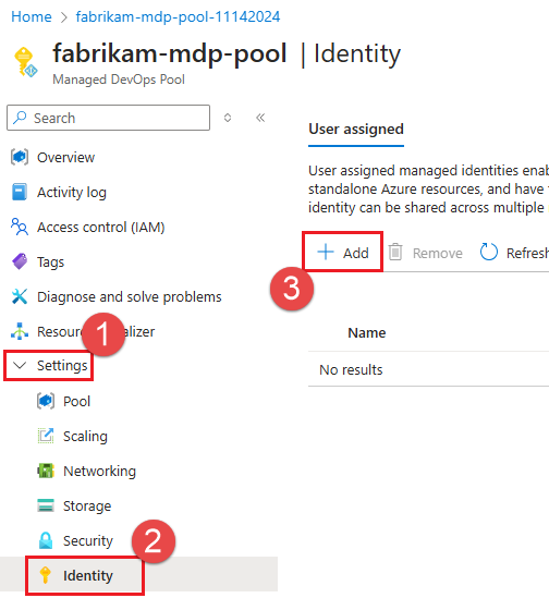 Screenshot che mostra il pulsante per l'aggiunta di un'identità.