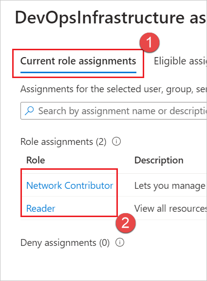 Screenshot che mostra le autorizzazioni di rete virtuale.