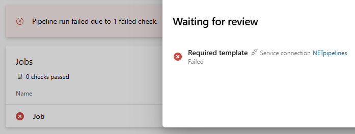 Screenshot che mostra un controllo di approvazione non riuscito.