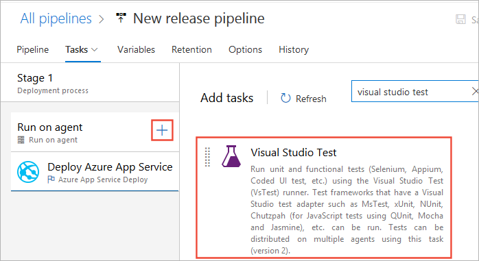 Aggiunta di un'attività di test di Visual Studio