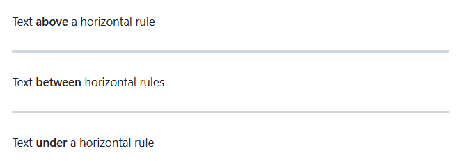 Screenshot della visualizzazione pubblicata della sintassi Markdown per le regole orizzontali.
