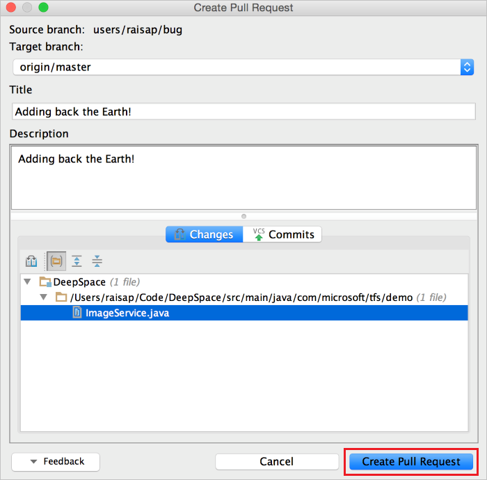 Screenshot mostra richiesta pull creata.