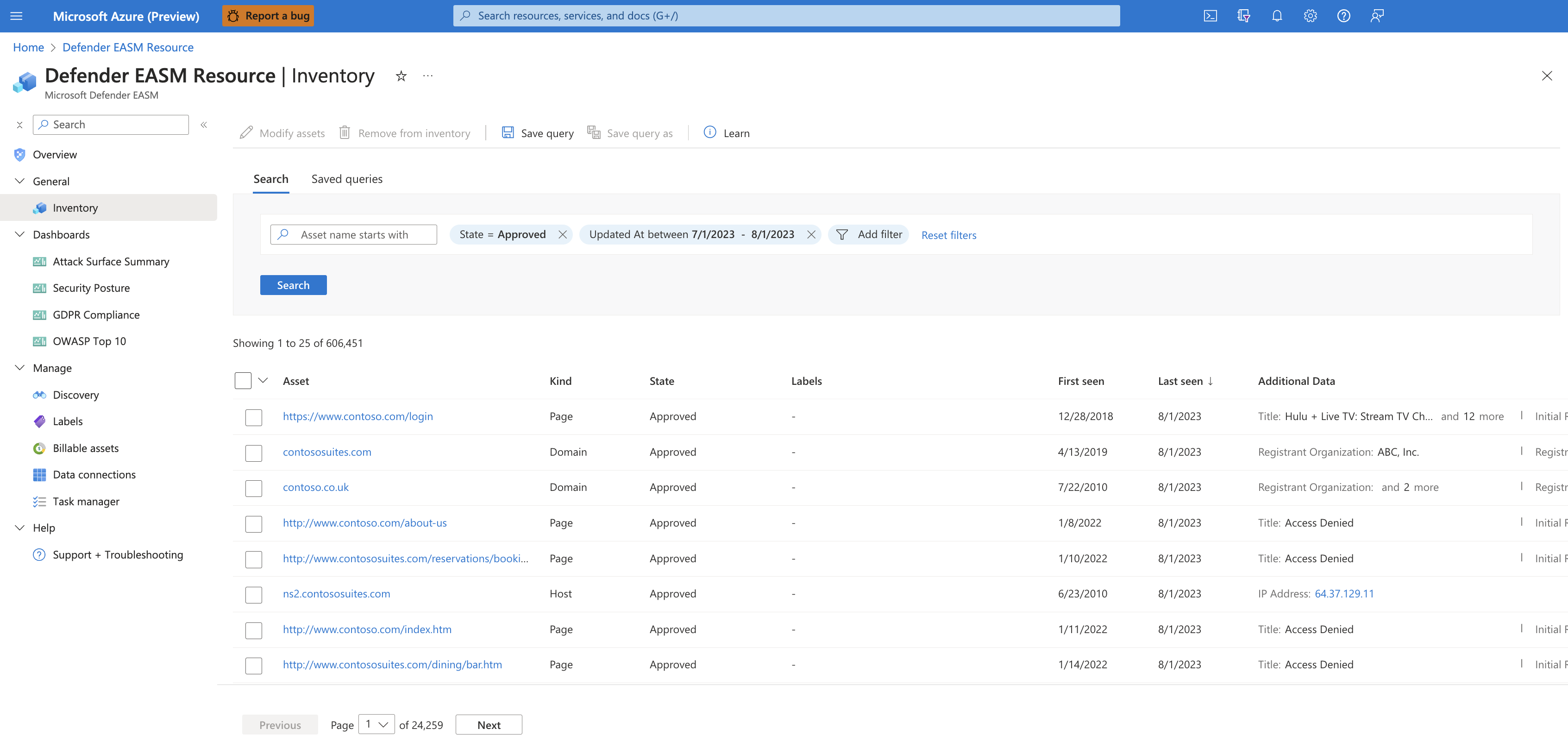Screenshot del pannello Inventario.