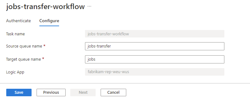 Una screenshot che mostra la scheda Configura e le proprietà disponibili per la modifica.