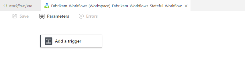 Screenshot che mostra il progettista con un flusso di lavoro vuoto.