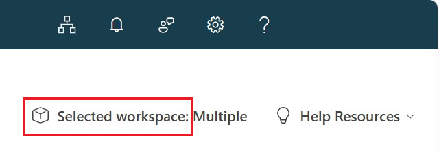 Screenshot della barra delle informazioni sulle query KQL che mostra un pulsante per selezionare l'area di lavoro.