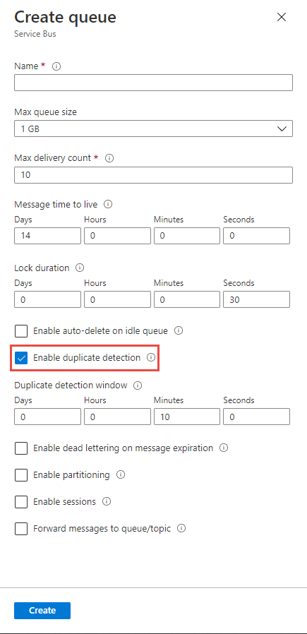 Abilitare il rilevamento dei duplicati al momento della creazione della coda