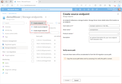 Screenshot della pagina Panoramica endpoint che evidenzia il percorso del collegamento Crea endpoint.