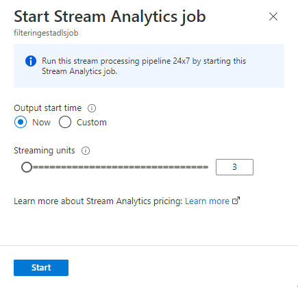 Screenshot che mostra la finestra Avvia processo di Analisi di flusso.