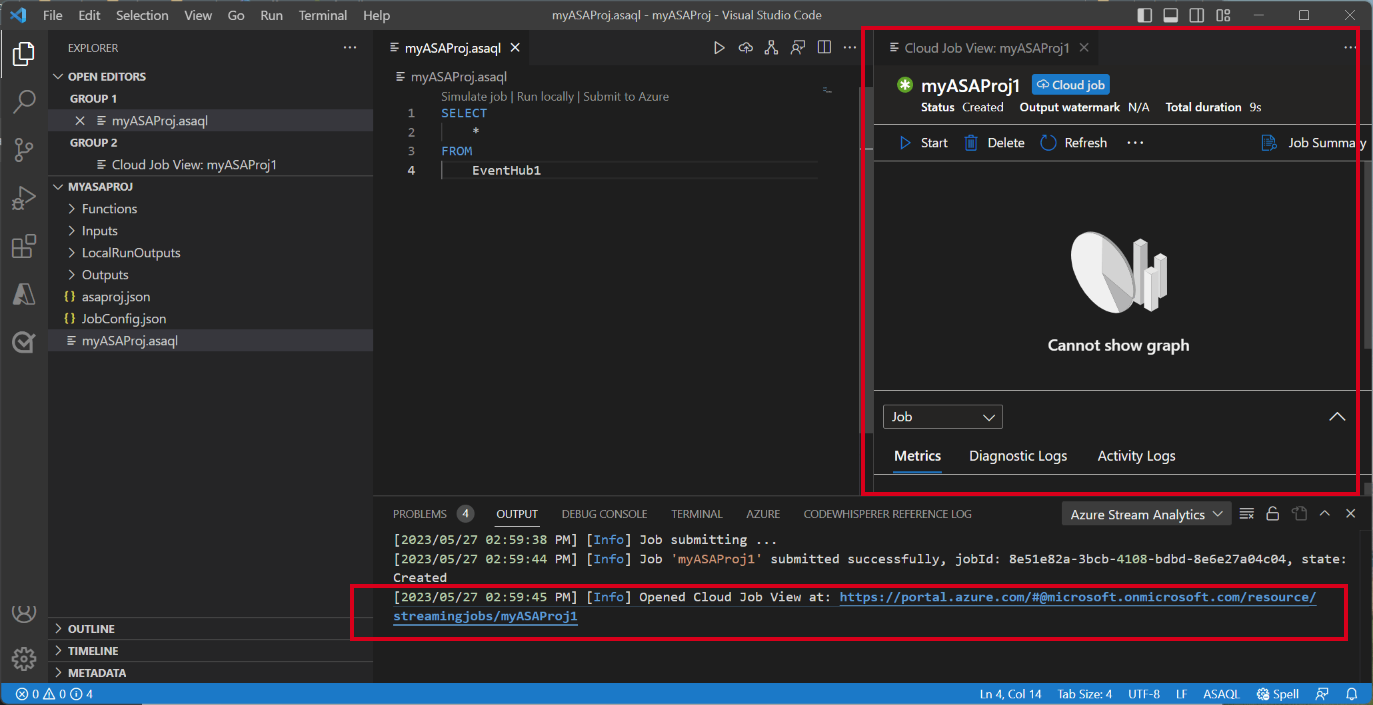 Screenshot dell'estensione VS Code che mostra il processo di visualizzazione cloud.