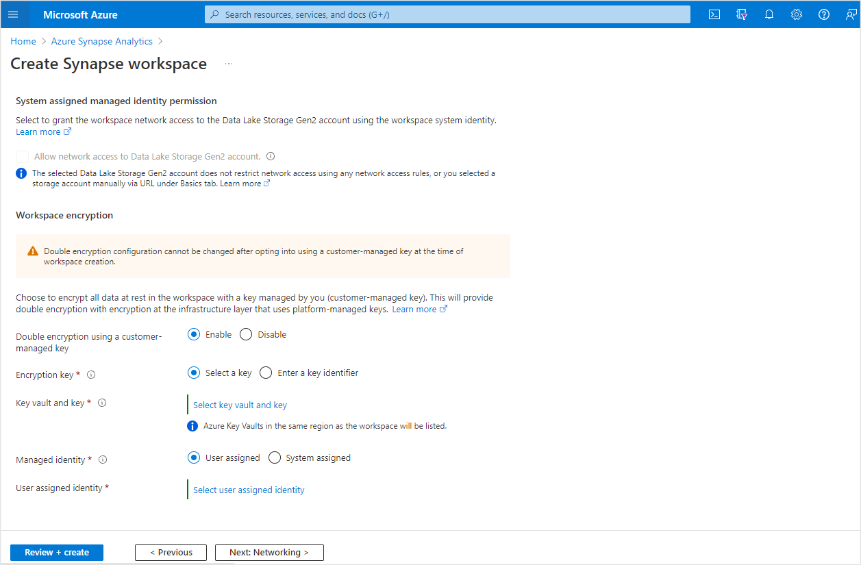 Questo diagramma mostra l'opzione che deve essere selezionata per abilitare un'area di lavoro per la doppia crittografia con una chiave gestita dal cliente.