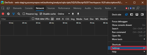 Screenshot delle impostazioni della console dello strumento per sviluppatori di Microsoft Edge.