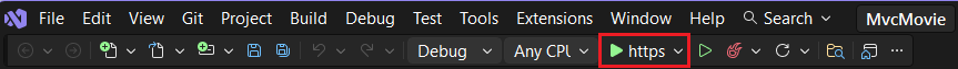 Pulsante di debug MvcMovie.
