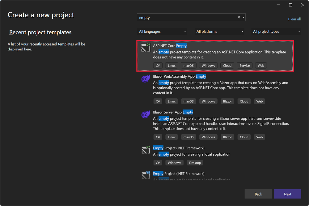 Creare un nuovo progetto in Visual Studio