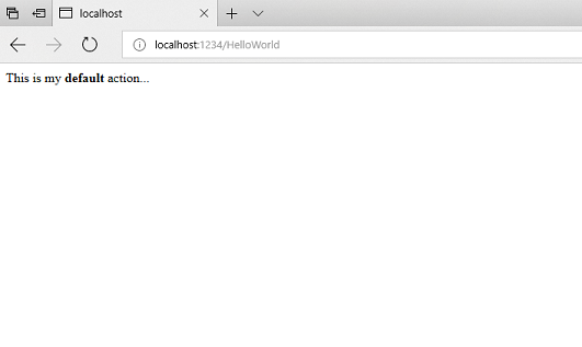 Screenshot che mostra la scheda localhost con il testo Questa è la mia azione predefinita nella finestra.