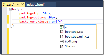 Screenshot del nuovo selettore per gli editor di CSS che filtra gli elenchi di file in modo appropriato per i tag IMG e collegamenti.