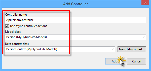 Aggiunta di un controller API Web con scaffolding