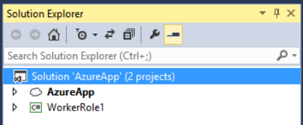 Screenshot della finestra Esplora soluzioni, che evidenzia il nuovo progetto app di Azure e mostra l'opzione nome app e ruolo di lavoro sotto di essa.