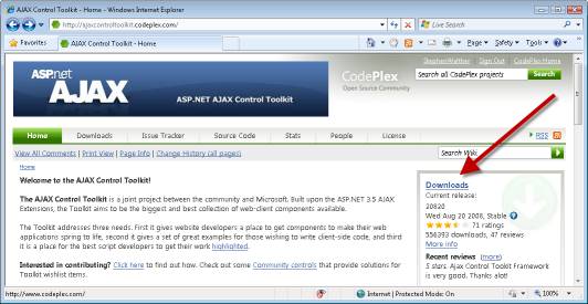 Scaricamento di AJAX Control Toolkit