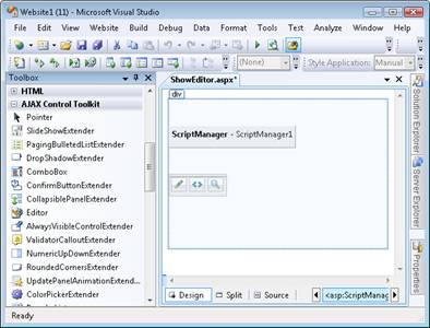 Progettazione di Visual Studio con ScriptManager e controllo Modifica
