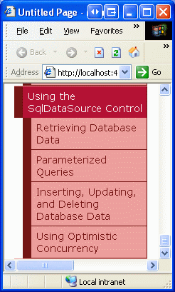 La mappa del sito ora include le voci dei tutorial di SqlDataSource