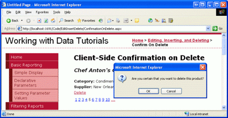 Viene visualizzata una conferma quando si fa clic sul pulsante Elimina