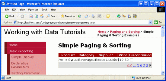Facendo clic su un numero di pagina viene generato un postback e viene visualizzato il subset appropriato di record