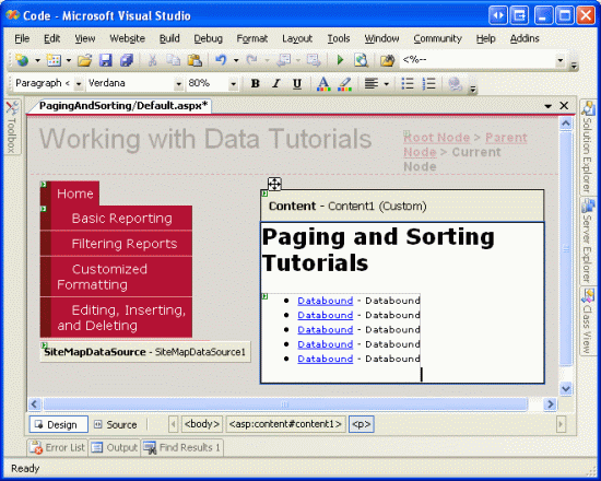 Aggiungere il controllo utente SectionLevelTutorialListing.ascx a Default.aspx