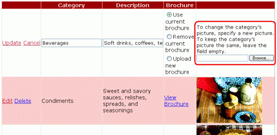L'interfaccia di modifica include un controllo FileUpload