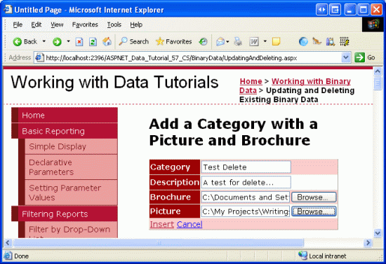 Aggiungere una categoria di test con una brochure e un'immagine
