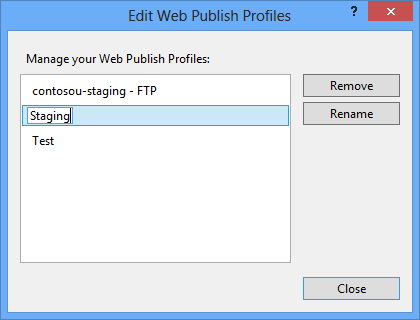 Rinominare il profilo in Staging