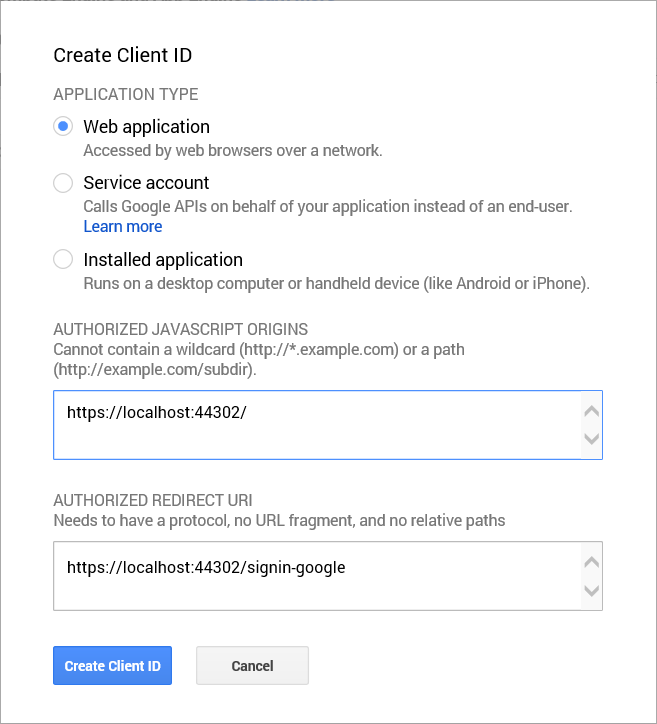 Google - Creare l'ID client