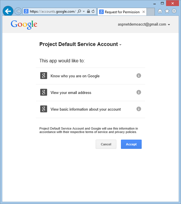 Account del servizio predefinito del progetto