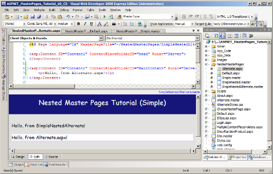 La pagina Alternate.aspx è associata alla master page SimpleNestedAlternate.master