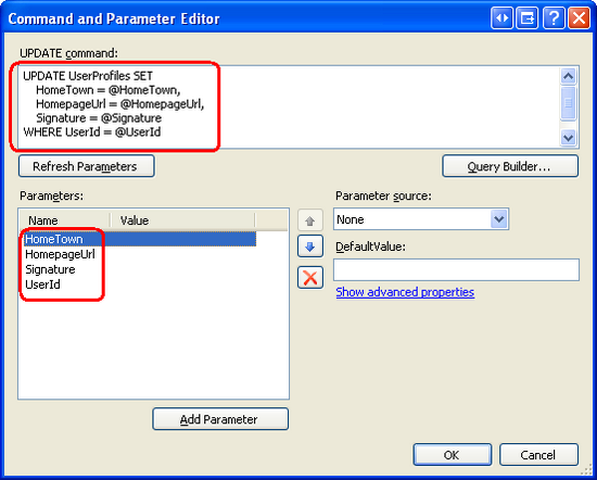Specificare l'UpdateCommand e gli UpdateParameters di SqlDataSource
