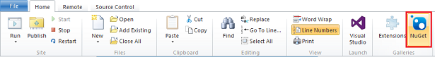 Screenshot dell'interfaccia utente di Web Matrix che mostra il pulsante NuGet evidenziato con un rettangolo rosso.