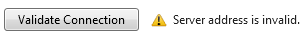 Screenshot del pulsante Convalida connessione con un'icona di avviso gialla con un messaggio di errore corrispondente all'errore.