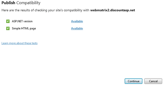 Screenshot del test di compatibilità pubblica che mostra i risultati del test con gli elementi riusciti indicati da un'icona di segno di spunta verde.