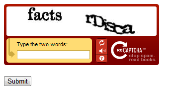Screenshot della pagina del browser Recaptcha.c.s.h.t.m.l, che mostra il captcha creato e i pulsanti 