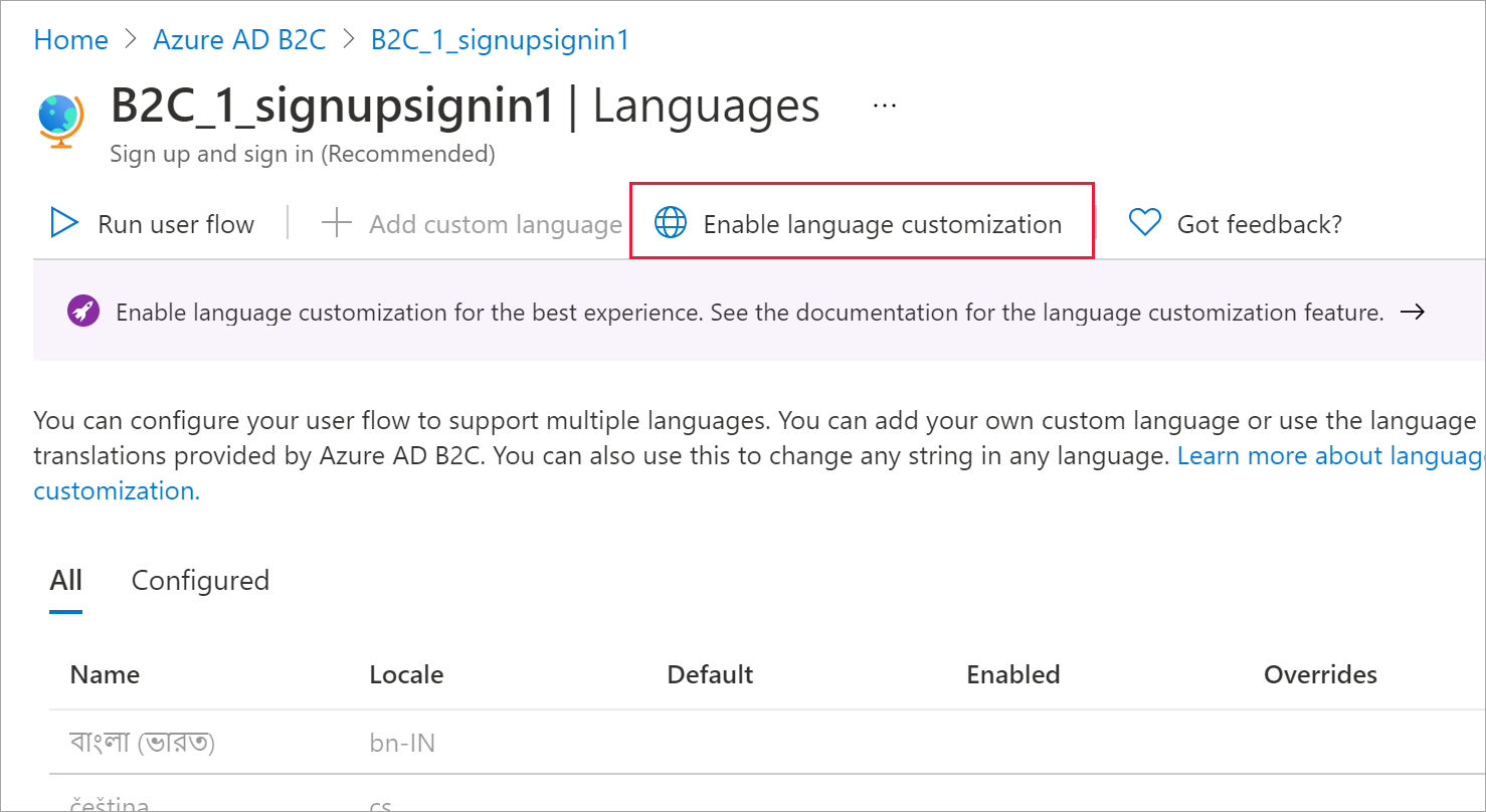Abilita la personalizzazione della lingua