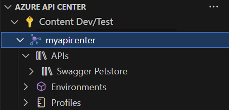 Screenshot di un centro API creato in Visual Studio Code.
