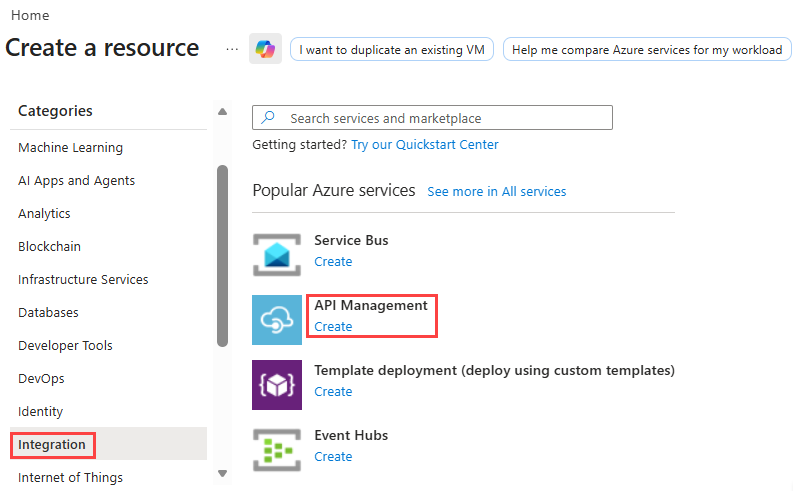 Screenshot della creazione di una nuova istanza di Gestione API di Azure.